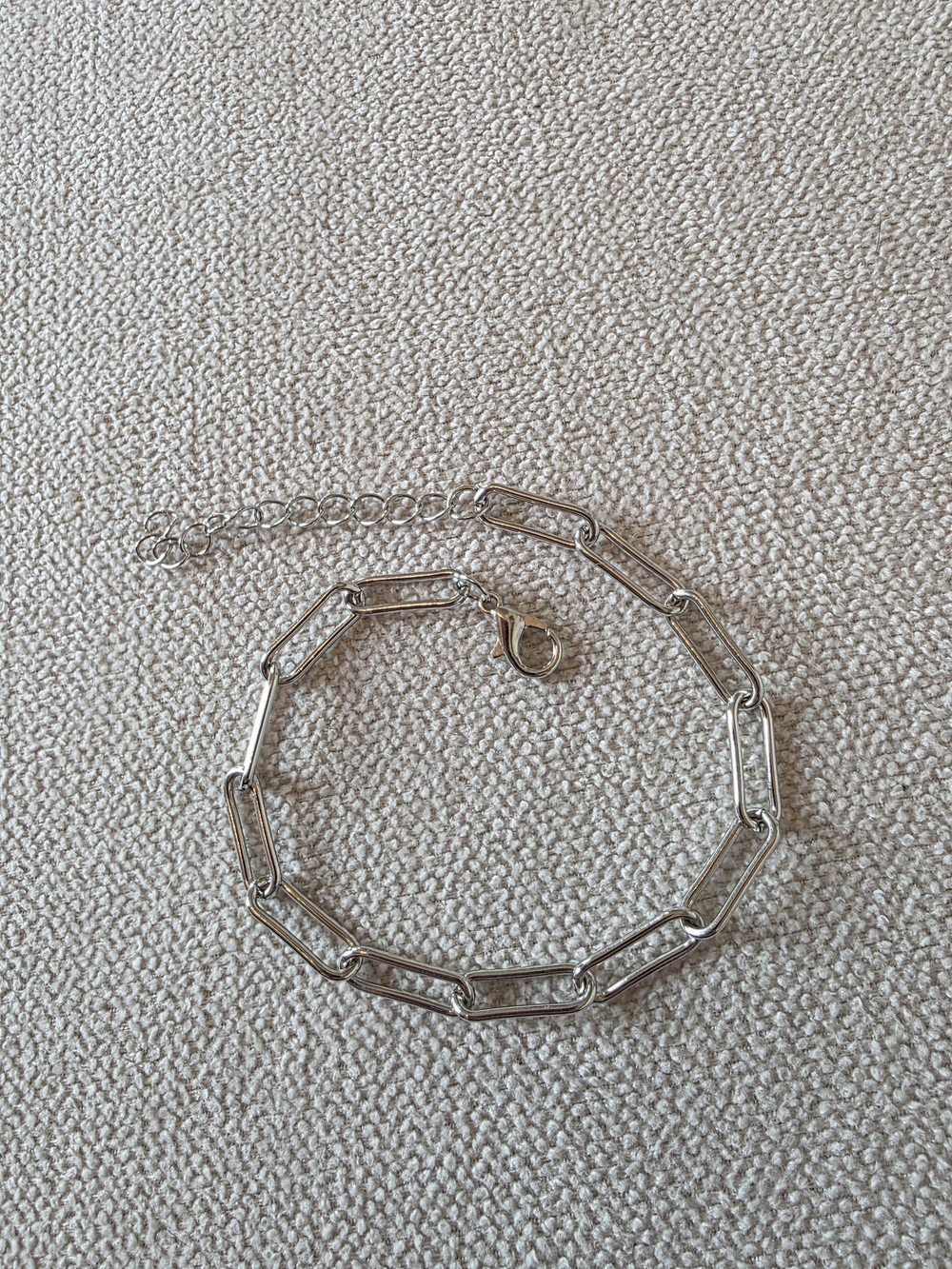Minimalist Silver Tone Paperclip Chain Bracelet Adjustable